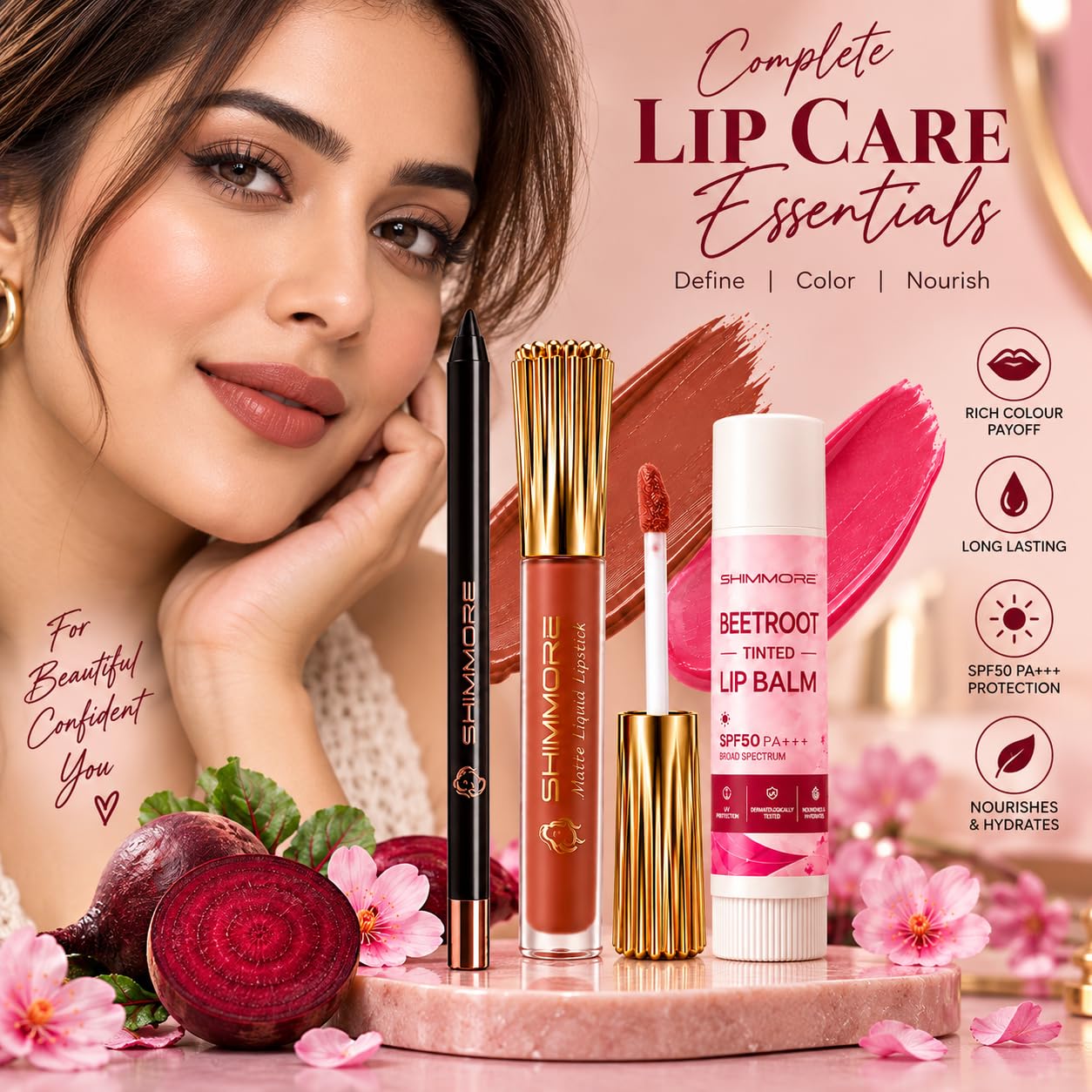 Beauty Makeup Kit – Sharpenable Kajal + Liquid Lipstick + Lip Balm Combo